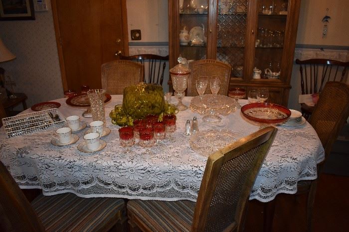 Beautiful Dining Table set with China and Collectible Glassware