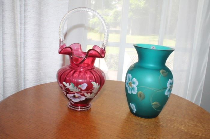 Fenton Vase and baskets hand painted
