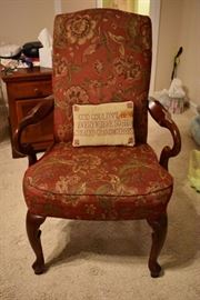 High Back Antique Chair with upholstered back/seat Curved Arms and Cabriole Legs. Thought we would put this picture in with the chair as this is the way we found it and I know that Mrs. Parker had a deep abiding love for her family.