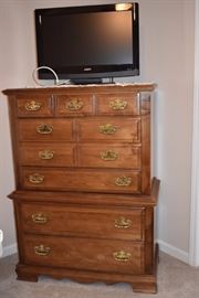 Beautiful 6 Drawer Chest, Hand made Dpily on Top and Flat Screen TV