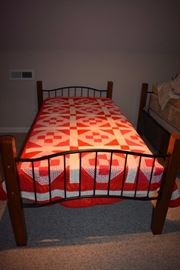One of 2 Matching Twin Beds of Wood and Iron Design
