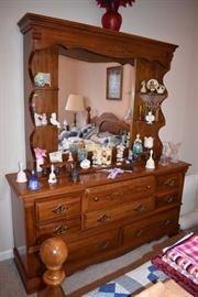 Beautiful 4 Poster Bedroom Set with matching Mirrored Hutch Style Dresser and Nightstand