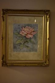 Vintage Painting of Flowers Framed in Gold Gilded Frame