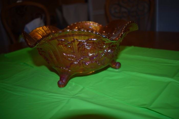 Beautiful Footed Carnival Glass Bowl