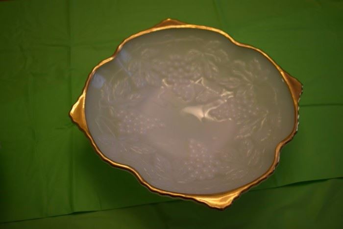 Antique Milk Glass Bowl with Gold Trim