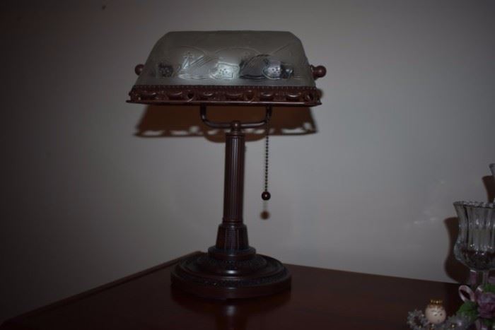 Vintage Glass and Metal Desk Lamp