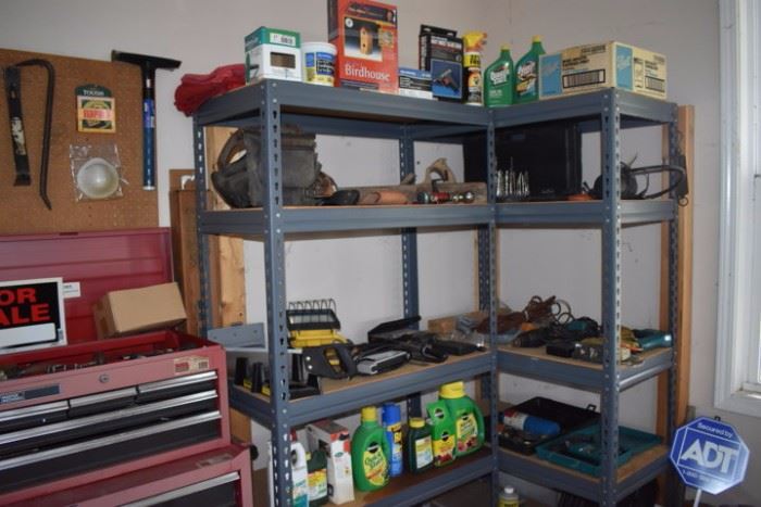 Metal Shelving Units and Other Items in Garage