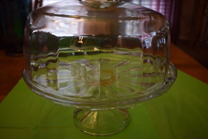 Antique Pedestal Cake Plate with Clear Glass Lid and Pedestal