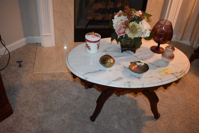 Beautiful Antique Oval Marble Top Table  and more!
