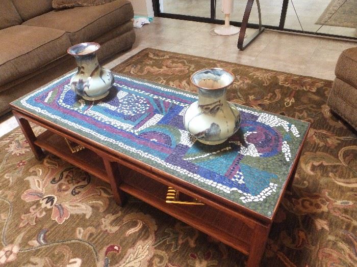 retro coffee table with mosaic top
