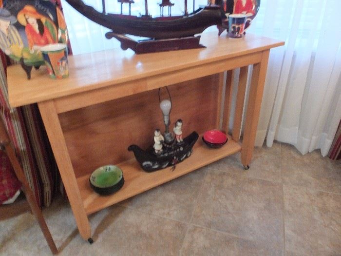 Mission style entry or sofa table on casters