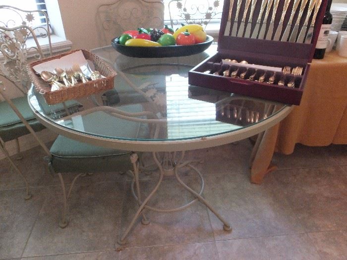 Metal/glass dinette set with 4 chairs