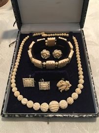Antique IVORY Necklace, Bracelet & Earrings Set