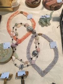 Vintage Angel Skin Coral, Moonstone & Silver Necklaces