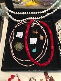 Genuine Freshwater Pearl Necklaces & Red Coral Necklaces 