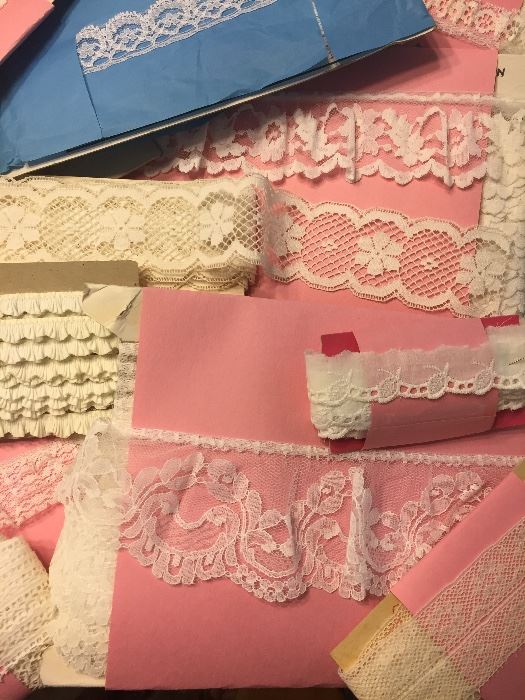 1000+ yards of vintage lace, eyelet woven trims & braid. From 1 or 2 yards each to 36 yard bolts. 
