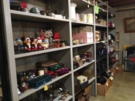 Music boxes, banks, jewelry boxes, fancy silverplate, and boxes of hats!