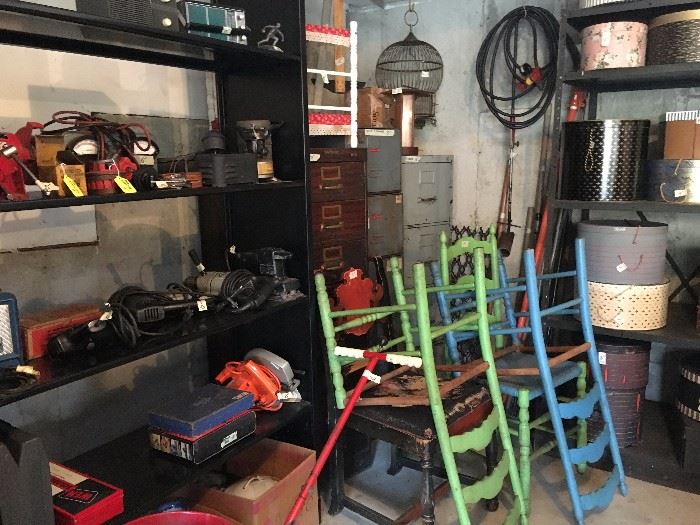 More garage stuff, hat boxes, chairs, file cabinets, more!
