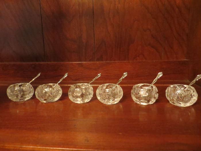 Set of 6 Salt Cellars with Sterling Spoons