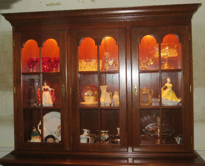 China Cabinet by Colonial Furniture co.  Cherry 3 glass doors over 2 drawers over 3 Cabinet drawers                  74.5'' hgt   56'' 