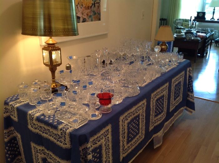 This entire table is Waterford.....bowls, decanters, vases, stemware, candlesticks, etc.