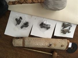 Antique Japanese Pairs of Menuki And Tuska, (handle for sword) with sting ray skin