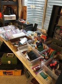 Many fishing supplies in basement