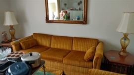 Retro sofa set, living room furniture, end tables, matching lamps