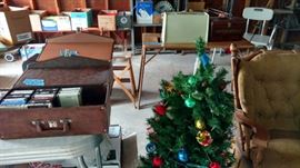 Sewing machine, retro furniture, 8 tracks, books, tools
