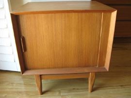 MID CENTURY SIDE TABLE / TAMBOUR DOOR