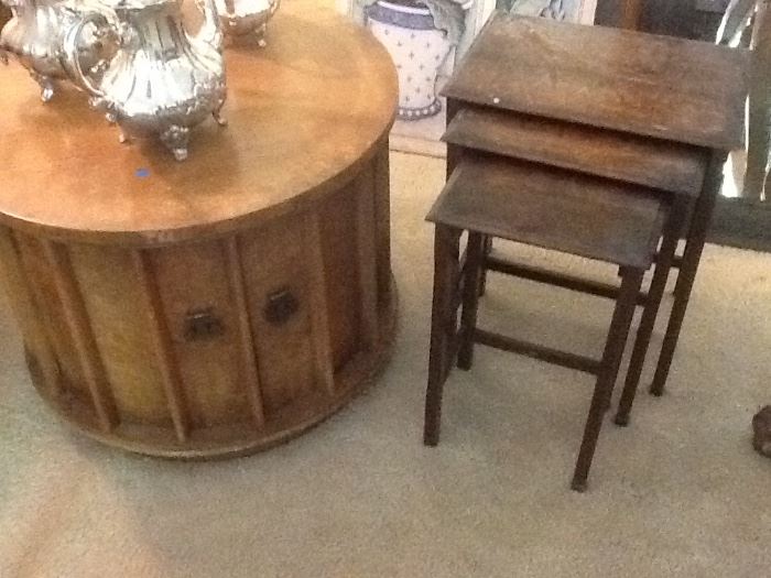 Mid century end table with set of mahogany setting tables