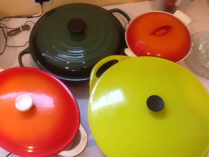 Le cruset and Descoware casseroles. The green one is brand new