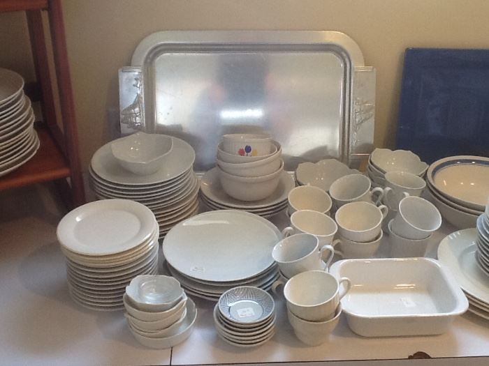 Aluminum tray and everyday white dishes