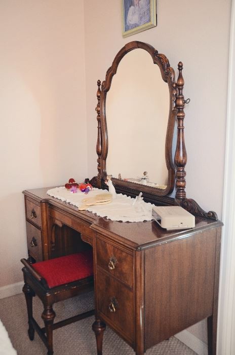 Antique Vanity with Mirror, Vanity Bench