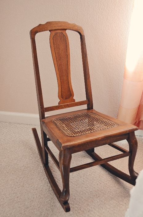 Antique Rocking Chair with Wicker Seat