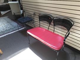 METAL BLACK AND RED PATIO BENCH