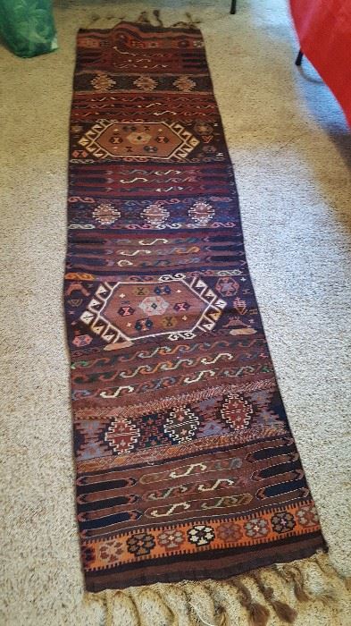 Soumak style wool runner 94" x 24" great condition 20th Century