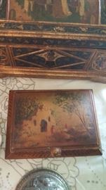 Antique French Tin Box, hand painted, 19th Century