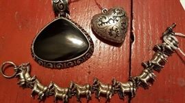 HUGE Sterling and Onyx Pendant, sterling Horse bracelet ( this is just a small sampling of the sterling silver we have at this sale)