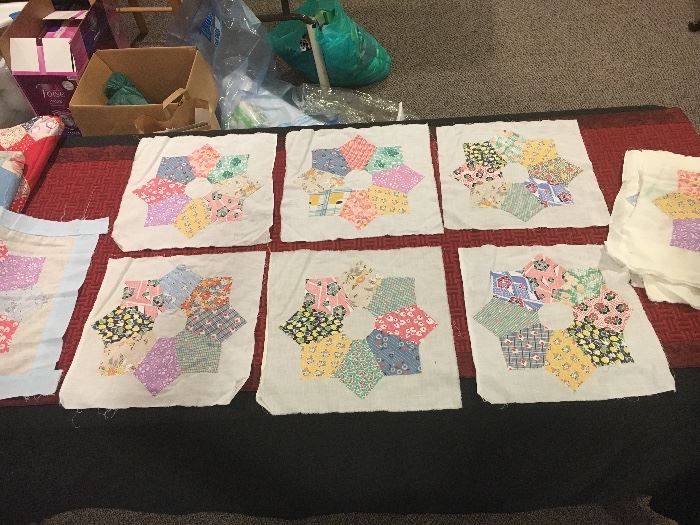Vintage hand stitched quilt blocks. One of several unfinished projects