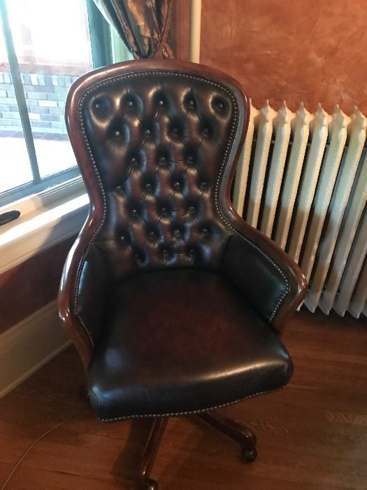Randall Allen Tufted Back Brown Leather Swivel Chair