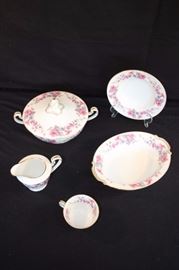 6 Piece Noritake Verona Pattern 510: made in Japan. covered vegetable with small chip on rim of bowl (8.5"), oval serving dish,  creamer, coffee/tea cup. They are in great condition for their age with no damage like chips or cracks.
