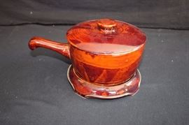 Covered Old Hickory Bean Pot:  Bean pot is 7" in diameter, marked on the bottom "Old Hickory Cookware, Bucyrus, Ohio, Heat Resistant Prudence Pattern P-2 with 7.25" stand, insert is 4" in diameter and cover  is 7.5" in diameter. This lot is in very good condition and shows little wear, if any.