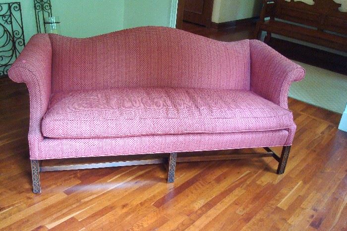 Lane Camel back sofa with carved legs & stretcher. 70 inches long. Down cushion. Like new!!!