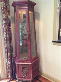 Hexagonal Red & Gold Accent Lighted China Cabinet (28’’ x 74’’)