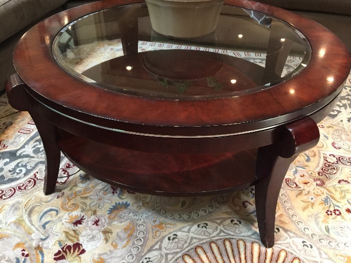 Mahogany Beveled Glass Coffee Table AS IS (43’’ Round)