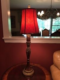 Pair of Candlestick Lamps w/ Leather Shades (32’’)