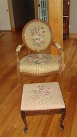 Vintage Needlepoint Chair & Ottoman