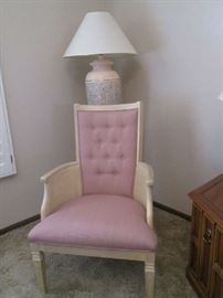 2 Matching Accent Chairs, Vintage, button-tufted with wicker detailing