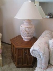 Vintage Hexagon End Table, antique bronze hardware